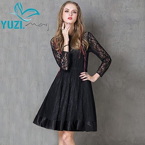 Amazon ジズル Zizzle レディース 袖レース ポリエステル 角襟 膝上丈 ワンピース ブラック 黒 七分袖 ボヘミアン ファッション 向け ワンピース チュニック 通販