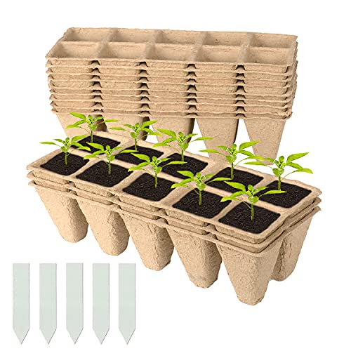 Cymax 120 Cells Seed Starter Tray Kit, 12 Pack Biodegradable Pots Seedling Germination Trays, Plant Seed Starter Tray Kit with 50Pcs Plant Labels