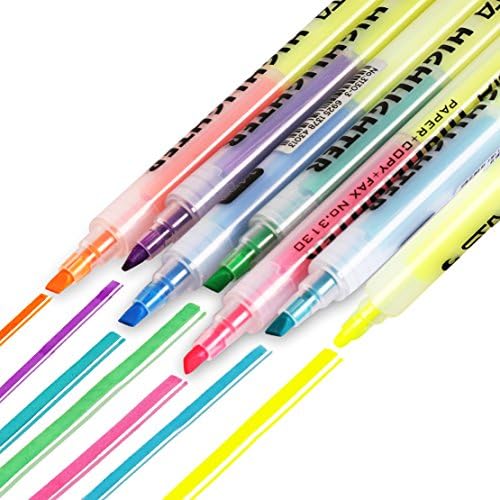 Citus Educational Supplies Highlighter Fluorescent Pens,Assorted Permanent Markers with Dual Ax Tip,Odorless Nontoxic and Easy Dry Out,Underlining Highlighting Sketching Drawing(6-Count) (pattern 01)