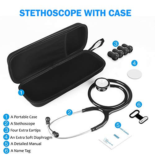 CAVN Dual Head Stethoscope with Carrying Case for Nurse Doctor Medical Student, Clinical Grade 28 Inch Stethoscope with Extra Diaphragm and 4 Packs Eartips, Classic and Lightweight