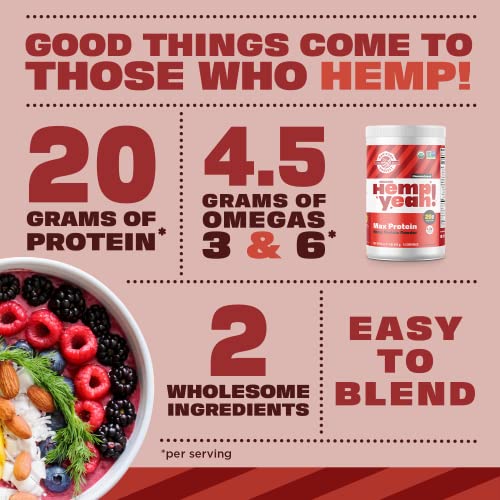 Manitoba Harvest Hemp Yeah! Organic Max Protein Powder, Unsweetened, 16oz; with 20g protein and