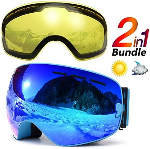 hongdak Ski Goggles, Snowboard Goggles UV Protection, Snow Goggles Helmet Compatible for Men Women Boys Girls Kids, Anti Fog OTG