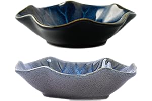 LALADEFIEE 2pcs Ceramic Sauce Dishes Set, Japanese Style Gradient Blue Smoke Gray Lotus Leaf Snack Plates