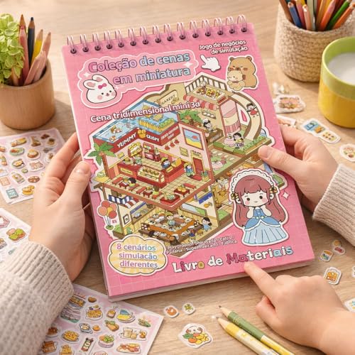 Caderno Adesivo 3D Com 8 Cenários Criativos DIY Com Pinça Stickers Spiral Adultos e Crianças Cores Sortidas Premium