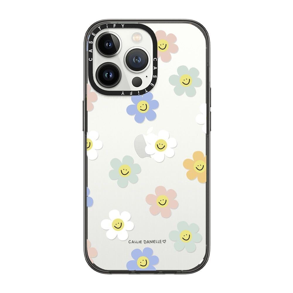 CASETiFY Compact iPhone 13 Pro Case [2X Military Grade Drop Tested / 4ft Drop Protection] - Happy Daisies - Clear Black