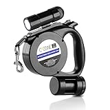 Cozzine Retractable Dog Leash With Light, Adjustable Dog Walking Leash Retractable 3 in 1 with LED Flashlight, Bag Dispenser (Black)