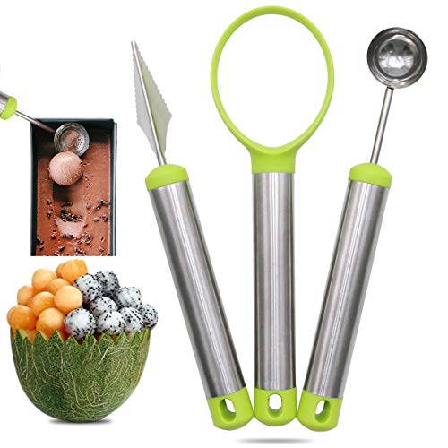 Xcellent Global Melon Baller Fruit Scoop Carving Knife 3 Piece Set Stainless Steel for Fruit Slicer Dig Pulp Separator HG204 - Thumbnail 7
