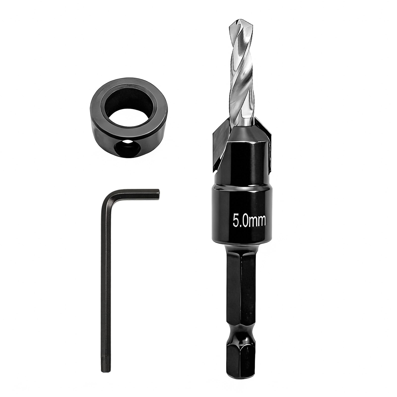 NORTOOLS Countersink Drill Bit Set,TCT Wood Drills Woodworking Chamfer Counter with Pilot Drill and 1/4" Hex Shank Adjustable Countersink Set for Carpenters tools DIY Lovers Woodworker Hobbyists 5mm