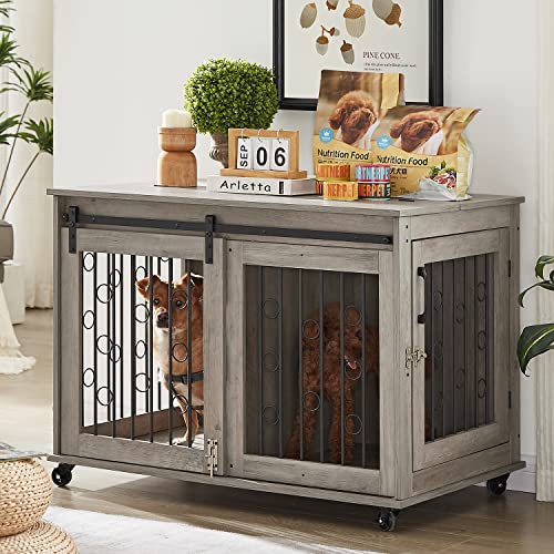 IchbinGo Dog Crate Furniture with Sliding Barn