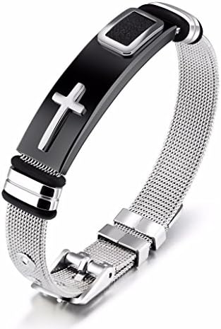 JRUI Jewelry Stainless Steel Bracelet for Mens Boys Cross Wire Braided Hand Wrist Band Cuff Bangle Gold Black Silver