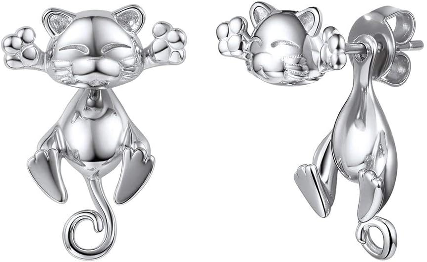 Squinting To Smile Cat/Laughing Pig/Cunning Fox/Cute Panda/Frowning Labrador Stud Earring, Multiple Ways of Wearing, 925 Sterling Silver Animal Jewelry Lovely Women Earring