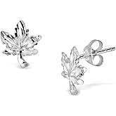WithLoveSilver 925 Sterling Silver Tiny Diamond Cut Maple Leaf Canada Stud Earrings