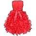 iEFiEL Girls Beading Bodice Ruffle Party Wedding Communion Flower Dress Red 2-3