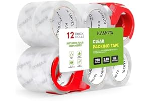 KAMOTA Packing Tape, 12 Rolls Heavy Duty Clear Packaging Tape for Shipping Packaging Moving Sealing, 1.88 inches Wide, 65 Yards Per Roll, Total 780 Yards with 2 Dispensers
