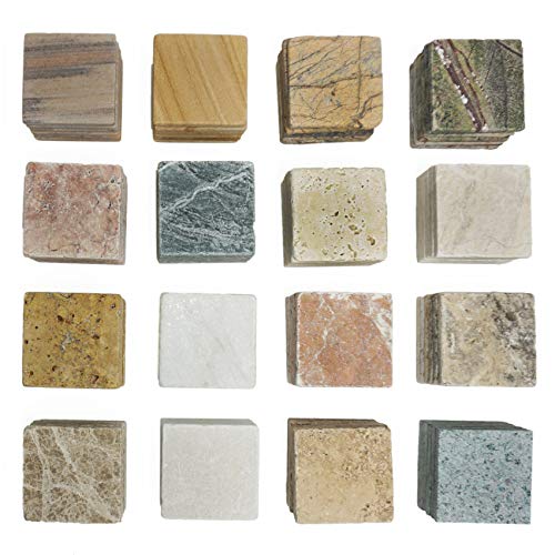 Stella Green Forest Limestone Drink Coasters - Set of 6 - Premium Absorbent Natural Stone