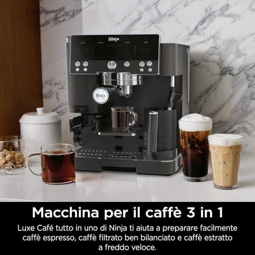Luxe Premier Macchina per caffè 3 in 1, per caffè espresso, con estrazione a freddo e filtrato, 4 impostazioni automatiche predefinite per la schiuma, Nero ES601EUBK