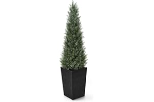 VeriNatural Artificial Cedar Topiary Trees for Outdoors 4ft Fake Cypress Plants with Black Taper Planter, Faux uv Resistant Plants for Home Front Porch Decor, Set of 1