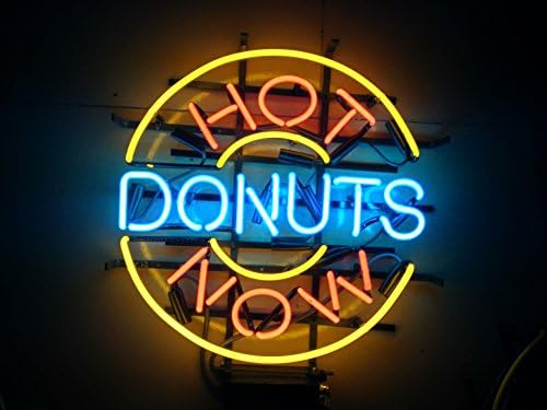 Hot Dounts Now Design Neon Signs, 17(w) x 14(h) inch Neon Lights made with Real Glass Tube, Beautiful Decoration as Bar Signs