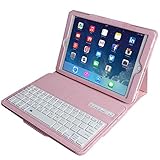 Eoso Keyboard Case for Apple iPad 3/4 Folding Leather Folio Cover with Removable Bluetooth Keyboard for iPad 3/4 Tablet (Pink)
