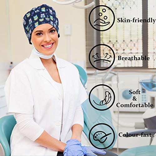 AMAWEI Working Caps with Button Adjustable for Women Men Sweatband Bouffant Hats One Size (Multi-Color 02)