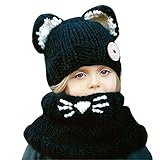 Jenny Shop Winter Kids Warm Fox Animal Hats Knitted Coif Hood Scarf Beanies for Autumn Winter, Black