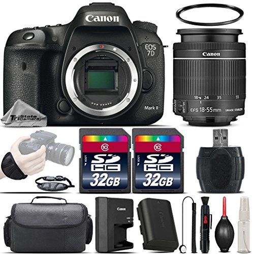 Canon EOS 7D Mark II DSLR Camera with Built-In GPS Receiver & Digital Compass + Canon 18-55mm IS STM Lens + 64GB Storage + Wrist Grip Strap + Case + UV Filter + Card Reader - International Version Canon EOS 7D Mark II DSLR Camera with Built-In GPS Receiver & Digital Compass + Canon 18-55mm IS STM Lens + 64GB Storage + Wrist Grip Strap + Case + UV Filter + Card Reader - In   ternational Version