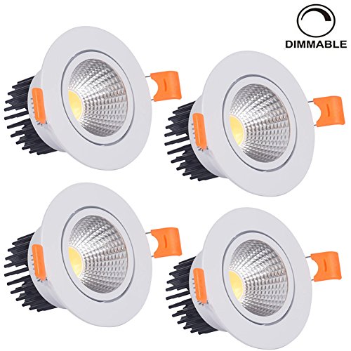 ZC-ECC Dimmable 5W COB LED Ceiling Light Downlight,3000K Warm White LED Downlight with Driver,Spotlight Lamp Recessed Lighting Fixture(4 Pack)