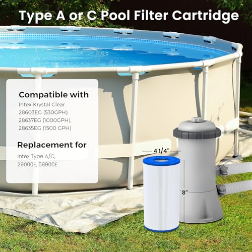 Future Way 6 Pack Type A or C Pool Filter Cartridge Replacement for Intex 29000E/59900E & 1000/1500/530 GPH Filter Pump, Fits Easy Set Above Ground Pools
