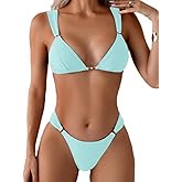 QJQ Women's 2 Piece Cheeky Bikini Sets Tie Back Ring Linked Brazilian Swimsuit Sexy Triangle Bathing Suit