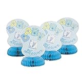 6" Mini Blue Stitching Boy Baby Shower Centerpiece Decorations, 4ct