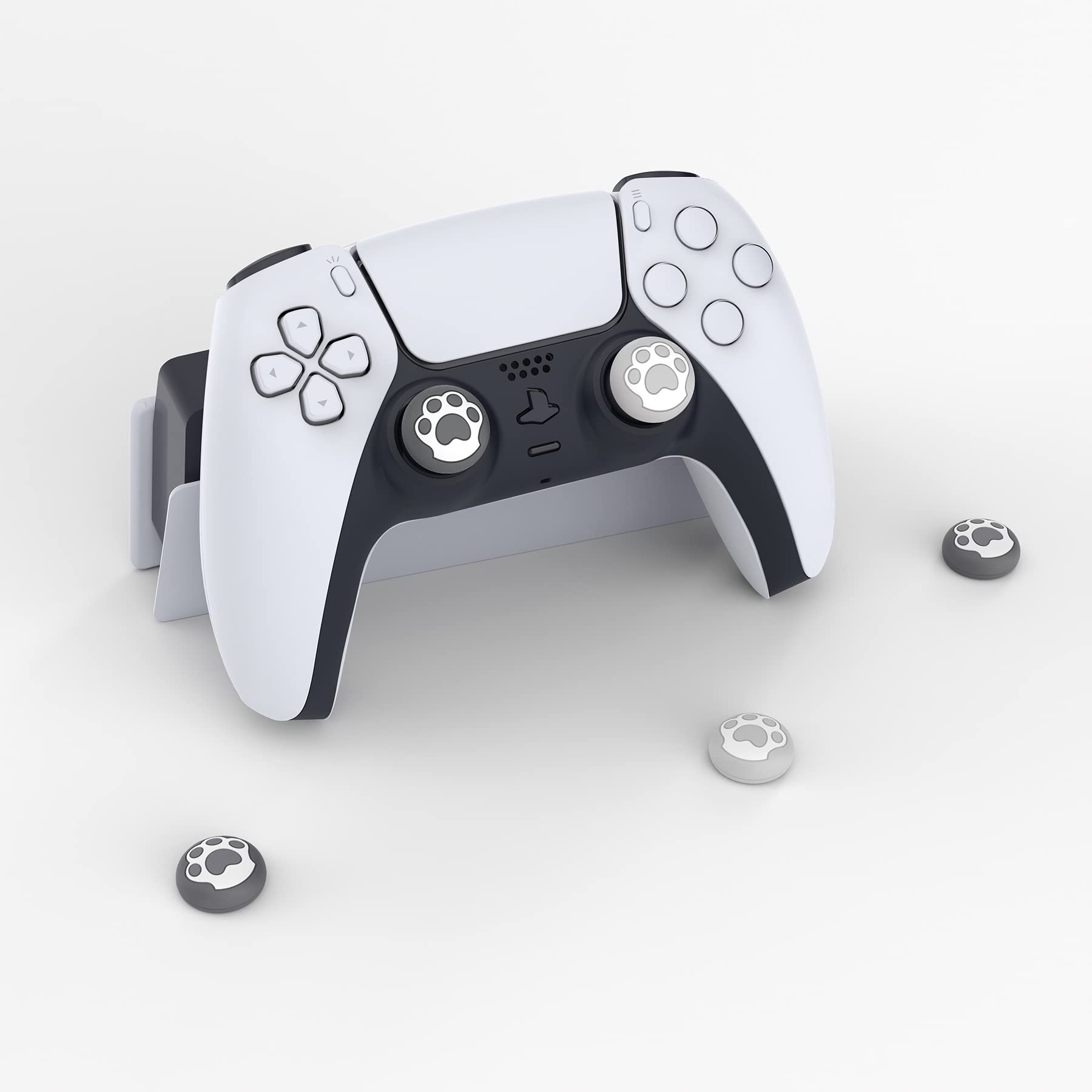 PlayVital Joystick Caps for PS5, Stick Attachments for PS4, Caps for Xbox Series X&S, Thumbstick Accessories for Xbox One, Analogue Stick Caps for Switch Pro Controller, Cat Paw (Grey & Light Grey)