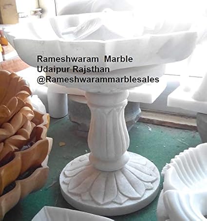 RM 14inch Marble Bowl Birdbath with 15inch Pedestal Stand of Marble for Festival Indoor Outdoor Decoration