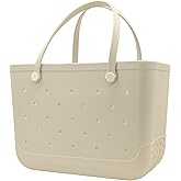 Beach Totebag X-Large Waterproof Sandproof Rubber Beach Tote Bag with Zipper Pocket and Phone Kickstand Cup