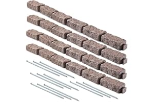 Beuta Landscape Edging | Garden Edging Border | Faux Stone Bricks for Lawn edging, Flower beds, Pathways & Yard Edging– 4 Packs | Each Section Has 6 Bricks 48"L x 4"W x 2.25"H | 12 Spikes |Cobblestone