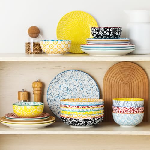 vancasso Selene 40 OZ Colorful Floral Pasta Bowls Set of 6, 1200 ML 8.5 Inch Large Ceramic Serving Bowls for Salad, Soup, Noodles, Fruit, Microwave and Dishwasher Safe Dinner Sets, House-Warming Gift