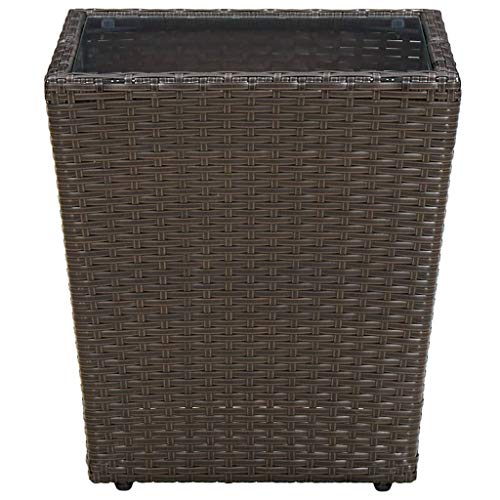 vidaXL Beistelltisch Gartentisch Balkontisch Tisch Gartenmöbel Kaffeetisch Loungetisch Couchtisch Braun 41,5x41,5x44cm Poly Rattan Hartglas – Bild 4