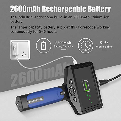 Industrial Endoscope, ScopeAround Dual Lens 4.3 Inch Screen Inspection Camera 1080P HD Waterproof Borescope with 6 Adjustable LED Lights, 2600mAh Battery, Tool Box (5m/16.5ft)