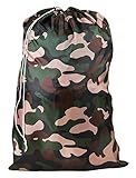 Nylon Laundry Bag - Camouflage, 30” x 40” - Sturdy rip and tear resistant nylon material with drawstring closure. Ideal machine washable nylon laundry bags for college, dorm and apartment dwellers.