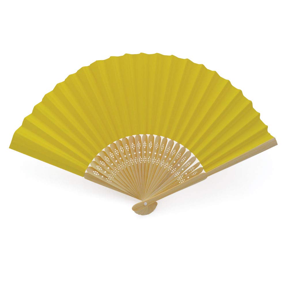 White Paper and Bamboo Wedding Fans (Yellow, 50 Fans)