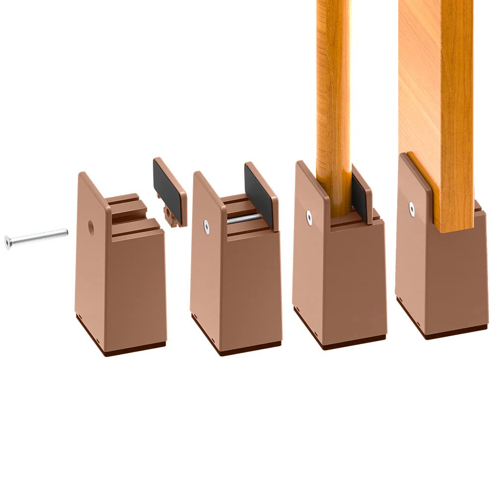 RCHYFEED 10 cm Bed Risers Adjustable Screw Clamp, 4 inch Furniture Risers Heavy Duty 4 Pack Sofa Table Chair Risers Fits 0-1.5" Widths of Furniture Feet, Bed Height Raisers Supports 20,000 lb Brown