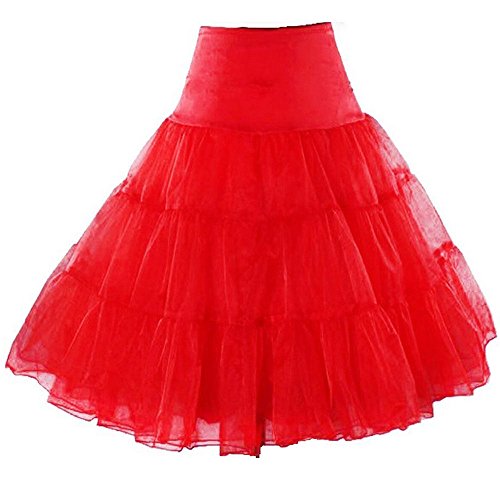 BellaSous Tea Length 26" Women Petticoat Nylon Yoke Underskirt for Vintage Dresses, Poodle Skirts, or Rockabilly (Large/X-Large, Red) - Thumbnail 6