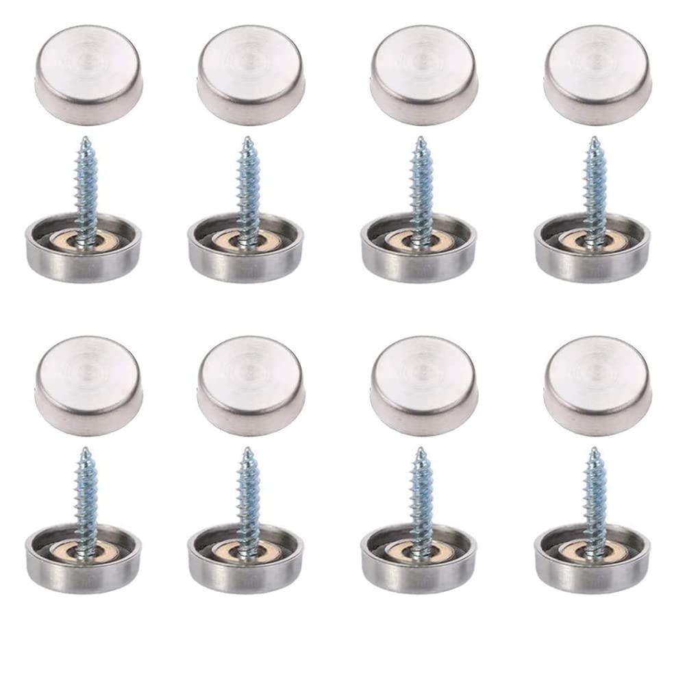 8 Pcs Mirror Screws, 30mm Brushed Stainless Steel Decorative Cap Metal Nail for Bath Plates Mirror Tables Wardrobes Furniture, Brushed Steel