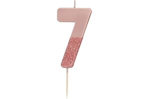 TALKING TABLES Rose Gold Glitter Number 7 Candle | Premium Quality Cake Topper Decoration Pretty, Sparkly | for Kids, Adults, 7th, 70th Birthday Party, Anniversary, Milestone