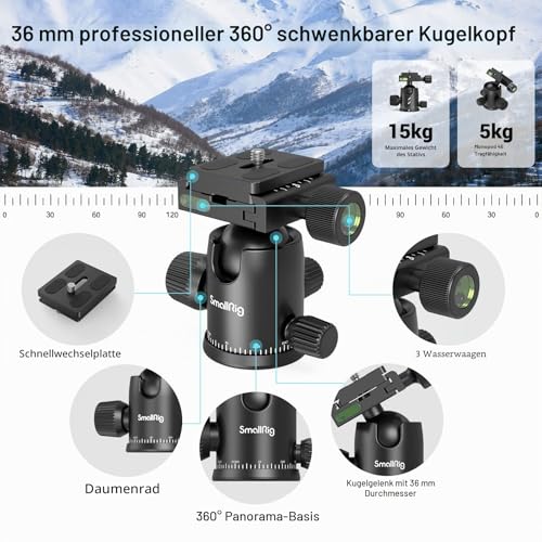 SMALLRIG 71 Inch Foldable Aluminium Camera Tripod Monopod | 360° ball head removable and quick release plate, with smartphone clamp, payload 15 kg 33 lb, 71 in/180 cm - 3935