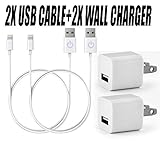 iPowerdirect Wall Chargers Plus 3' 8 Pin USB Cables Data Sync Charge for iPhone Se 5 5S 5C 6 6S Plus, Ipod Touch 5, Nano 7Th Fit All Case Cover - 2 Piece