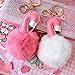 Girls Pink and White Flamingo Plush Keychain Pink Faux Rabbit Fur Keychain Handbag Tote Bag Charm Pendant Key Ring