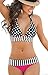 Niveltm Sexy Boho 2pcs Bikini Set Polka Dots Striped Halterneck Swimwear,Black,Small