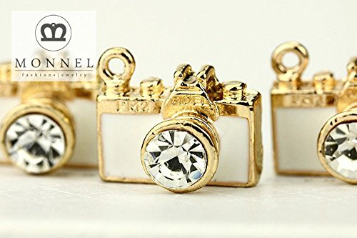 NC053 Cute White 3D Crystal Camera Charm Pendant Necklace