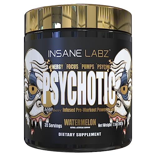 Insane Labz Psychotic Gold, High Stimulant Pre Workout Powder, Extreme Lasting Energy Focus, Pumps and Endurance with Beta Alanine, DMAE Bitartrate, NO Booster