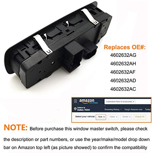BOPART Driver Side Master Power Window Switch for 2008 2009 2010 2011 2012 Jeep Liberty Dodge Nitro & 2009 2010 Dodge Journey Replaces OE # 4602632AG 4602632AH 4602632AF 4602632AD 4602632AC